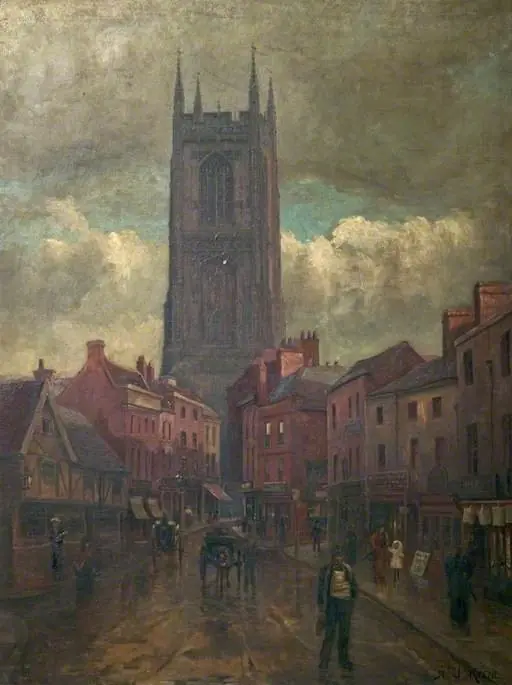 All Saints' Church Tower, Queen Street, Derby, by Alfred John Keene