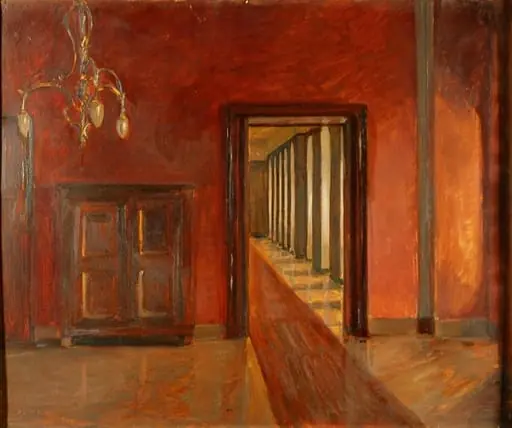 Salonul roșu cu candelabru, by Alfred Macalik