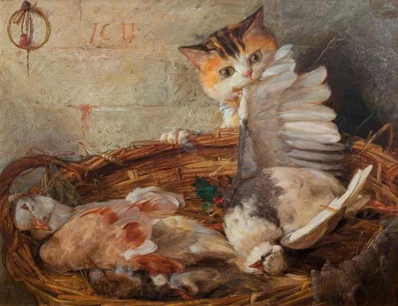 Cat and Dead Pigeons, by Alfred Morgan, oil, 1886