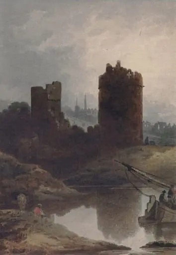 Irish Landscape with River and Castle: Evening, by Alfred Nicholson
