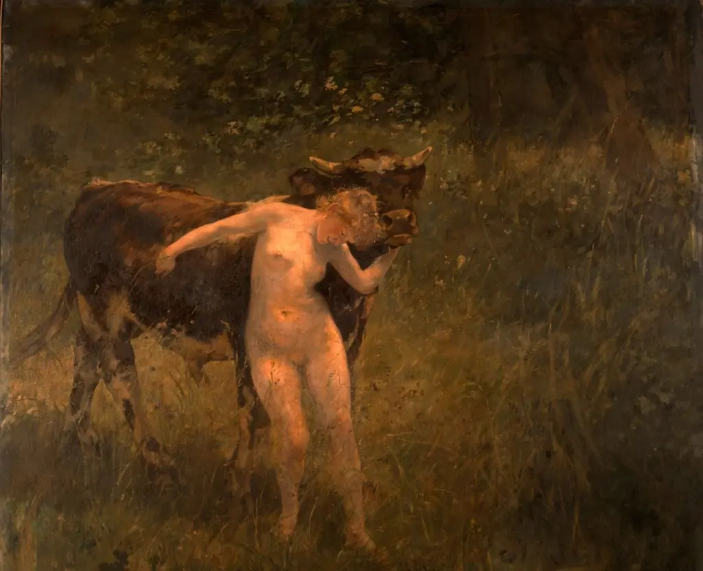 Woman and bull, by Alfred Philippe Roll