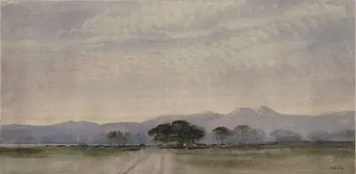 Landscape with mountain range, by Alfred Pizzi Newton