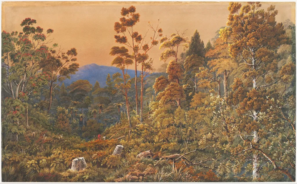 A golden eve, Waiheke Island, by Alfred Sharpe, watercolor, 1896