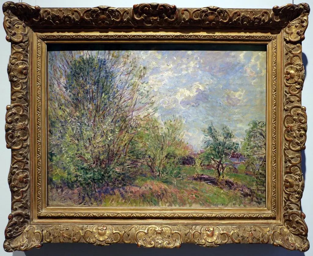 al bordo del bosco, paesaggio, primavera, by Alfred Sisley