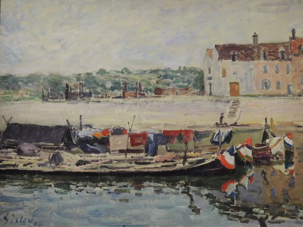 Barges at Saint Mammès, by Alfred Sisley, oil, 1893