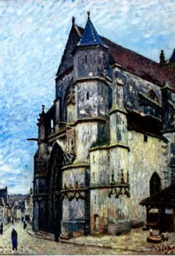 Biserica din Moret, iarna, by Alfred Sisley