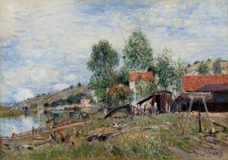 Boatyard at Saint-Mammès, by Alfred Sisley, oil, 1894