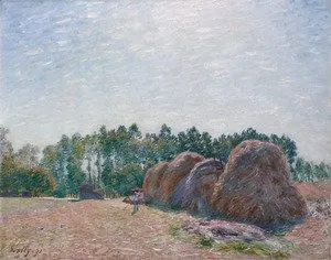 Haystacks at Moret - Morning light, by Alfred Sisley, oil, 1896