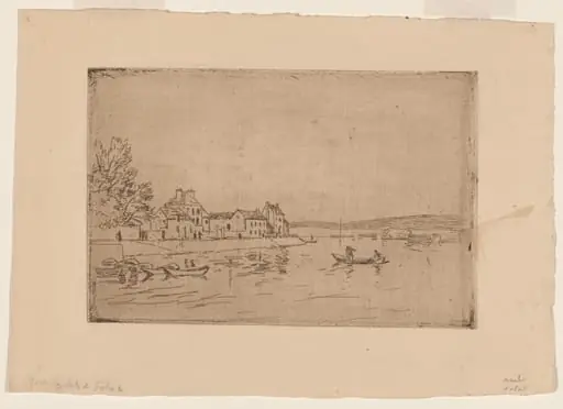 On the Banks of the Loing: Six Boats at their Moorings, by Alfred Sisley