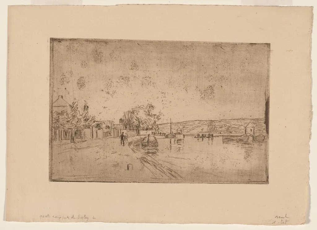 On the Banks of the Loing: The Canal Bank, by Alfred Sisley, ink, 1890