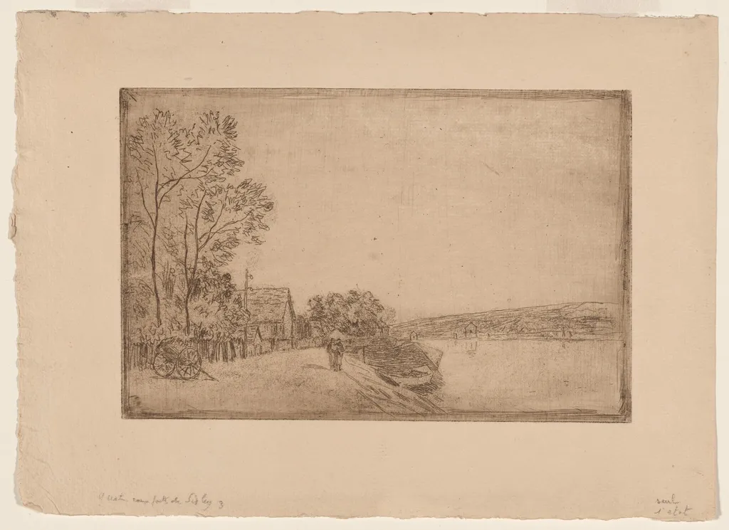 On the Banks of the Loing: The Cart, by Alfred Sisley, ink, 1890