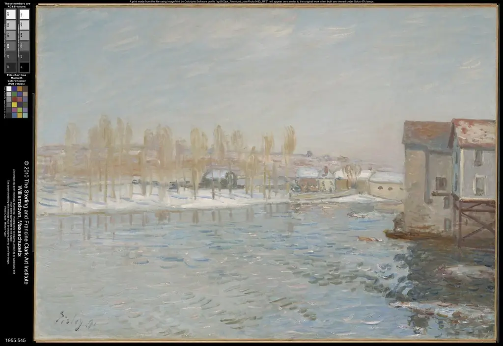 The Loing and the Mills of Moret, Snow Effect, by Alfred Sisley