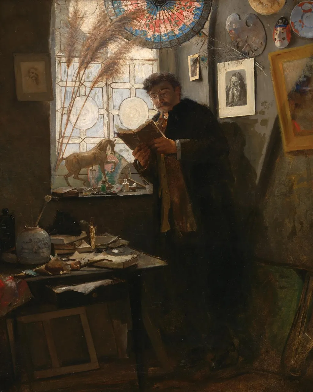 Camille Lemonnier in the studio of the artist, by Alfred Stevens, oil, 1898