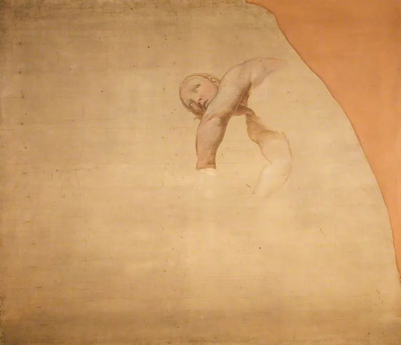 Head and Arms of a Figure (cartoon for the southwest angle of the ceiling cove, dining room, Dorchester House), by Alfred Stevens, unspecified, 1860