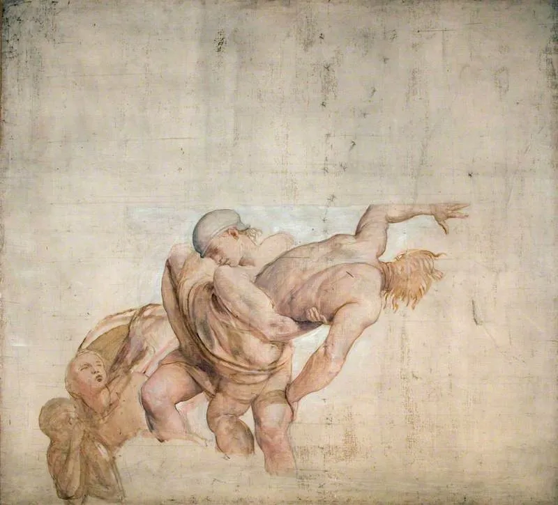 Magog Thrown into the Sea (cartoon for the south wall, centre, of the ceiling cove, dining room, Dorchester House), by Alfred Stevens, oil, 1860