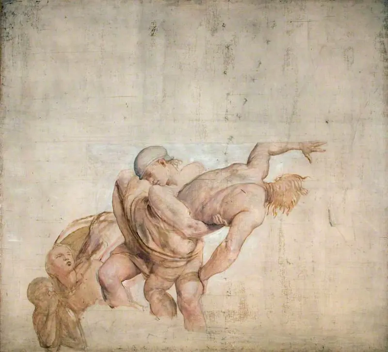 Magog Thrown into the Sea (cartoon for the south wall, centre, of the ceiling cove, dining room, Dorchester House), by Alfred Stevens