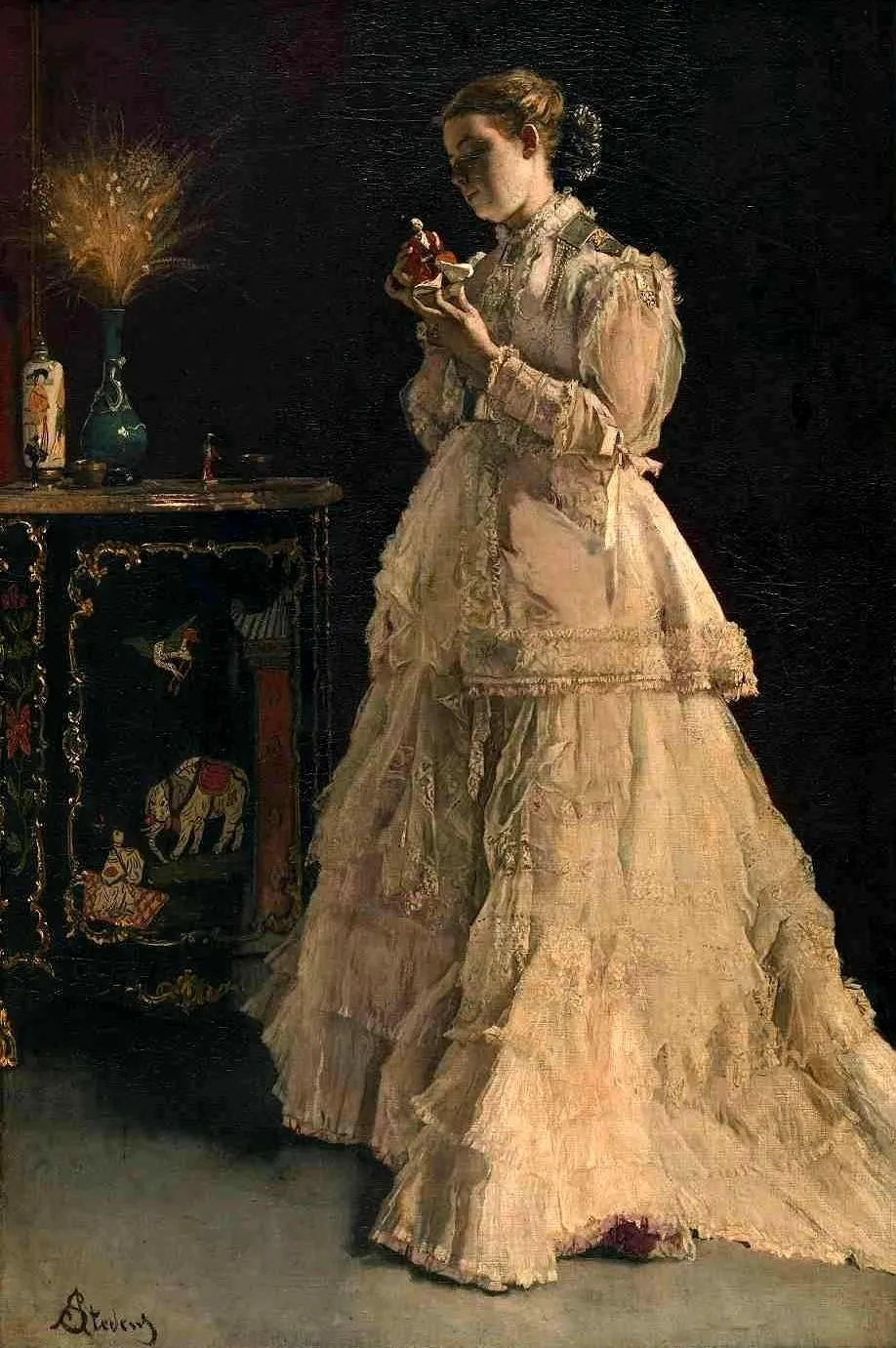 The lady in pink, by Alfred Stevens, oil, 1866