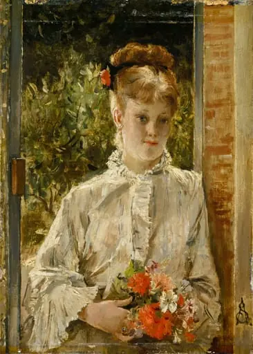 Young Woman in White Holding a Bouquet, by Alfred Stevens