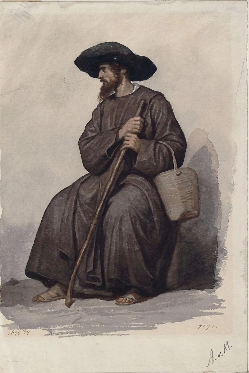 Travelling Friar, by Alfred van Muyden, watercolor, 1850