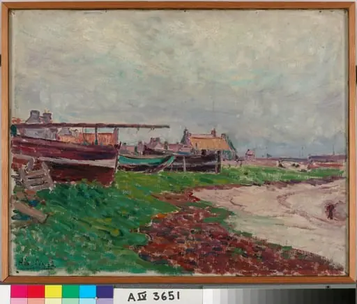 Rantakylä ja veneitä, by Alfred William Finch