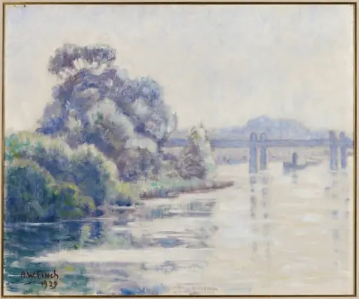 Usvainen aamu joella, by Alfred William Finch