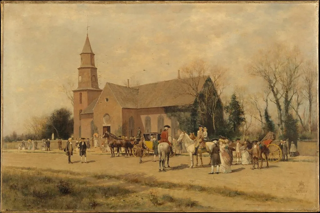 Old Bruton Church, Williamsburg, Virginia, in the Time of Lord Dunmore, by Alfred Wordsworth Thompson, oil, 1893