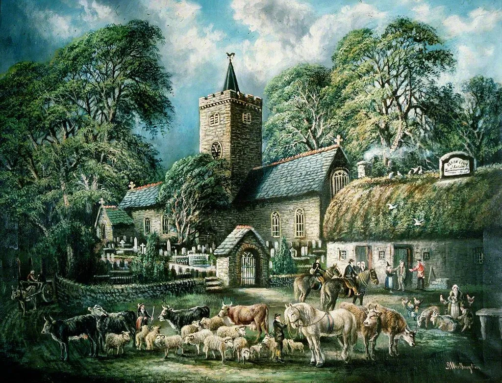 Church and Inn, Llanbadarn Fawr, by Alfred Worthington, oil, 1895