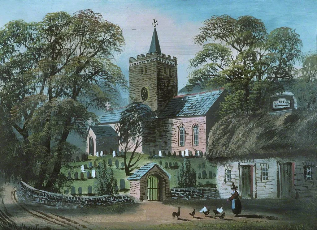 Llanbadarn Church and 'Black Lion' Inn, by Alfred Worthington, oil, 1896