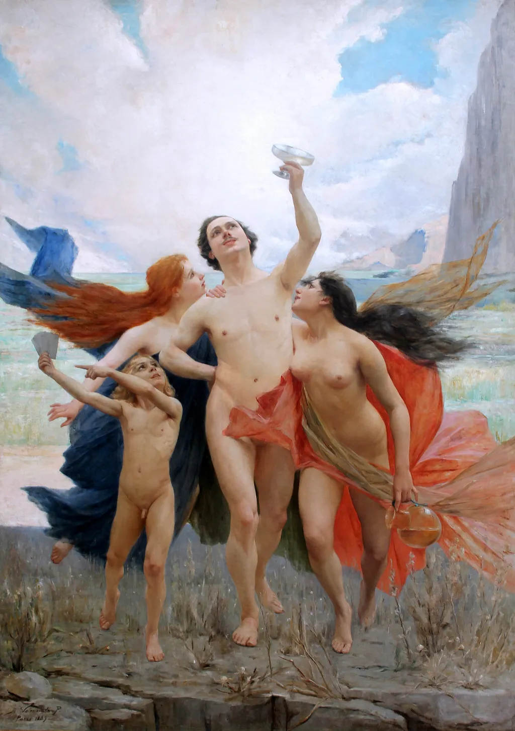 The youth tempted by the vices, by Alfredo Valenzuela Puelma, oil, 1892
