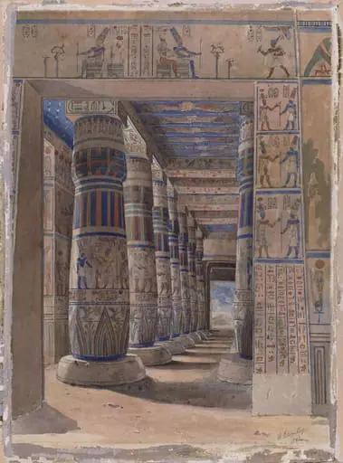 Interior of Crystal Palace, Egyptian Court, columns from the Temple of Karnak, by Alice Brinsley