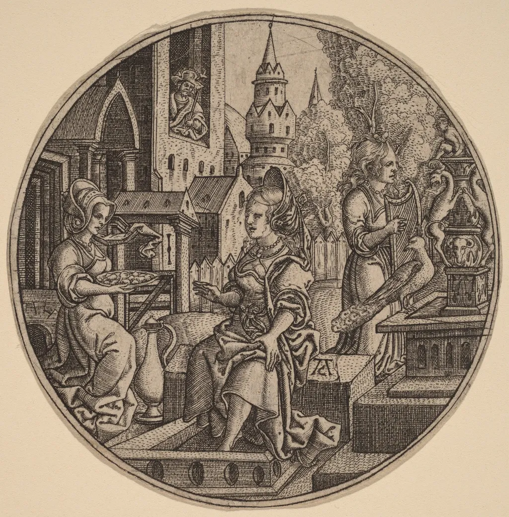 David and Bathsheba, by Allaert Claesz, ink, 1528
