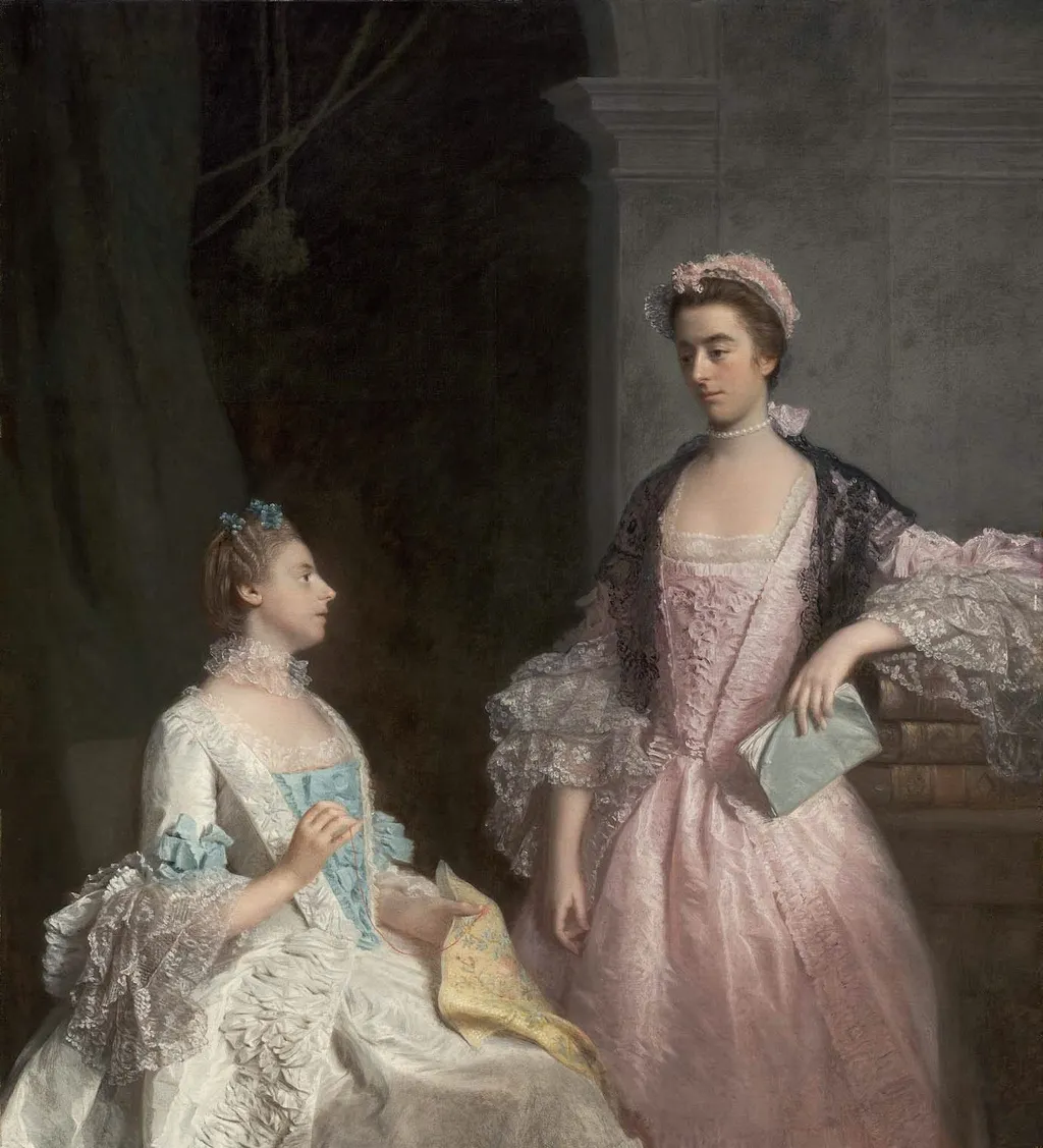 Portrait of Horace Walpole's Nieces: The Honorable Laura Keppel and Charlotte, Lady Huntingtower, by Allan Ramsay, oil, 1765