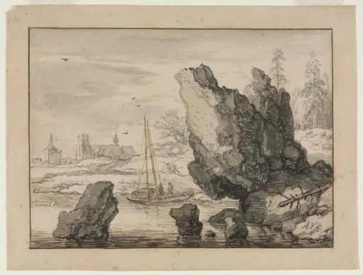 A Rocky Cove with Fishing Boats, by Allart van Everdingen