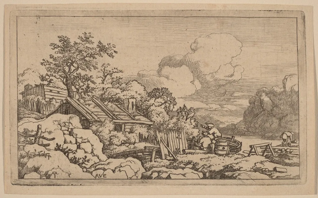 Carpenter's Hut, by Allart van Everdingen, ink, 1650