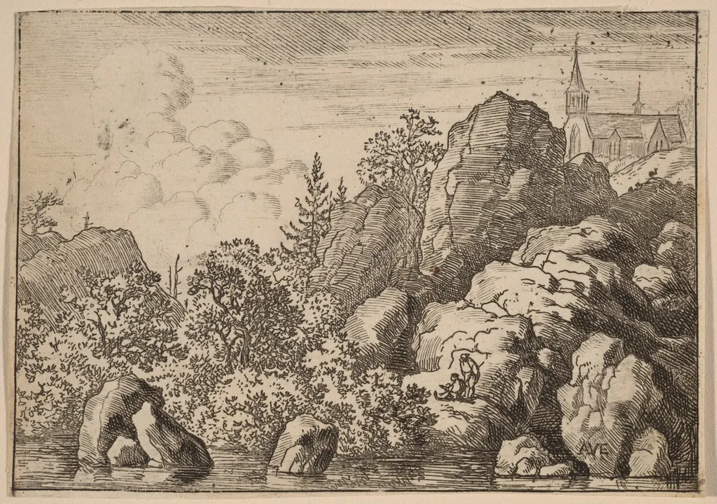 Church on a Hill, by Allart van Everdingen, ink, 1650