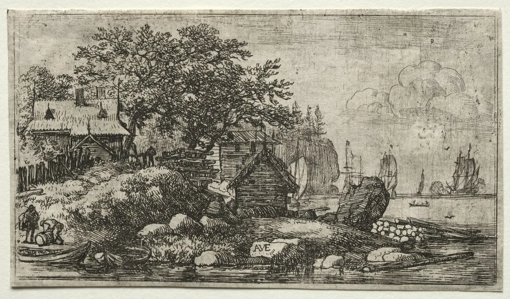 Eight landscapes (H.57-64): Landscape with Two Empty Boats, by Allart van Everdingen