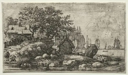 Eight landscapes (H.57-64): Landscape with Two Empty Boats, by Allart van Everdingen