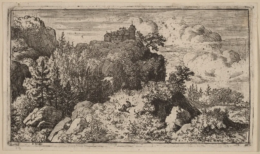 Firs in the Defile, by Allart van Everdingen, ink, 1650