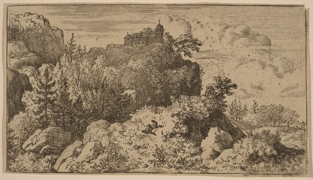 Firs in the Defile, by Allart van Everdingen, ink, 1650