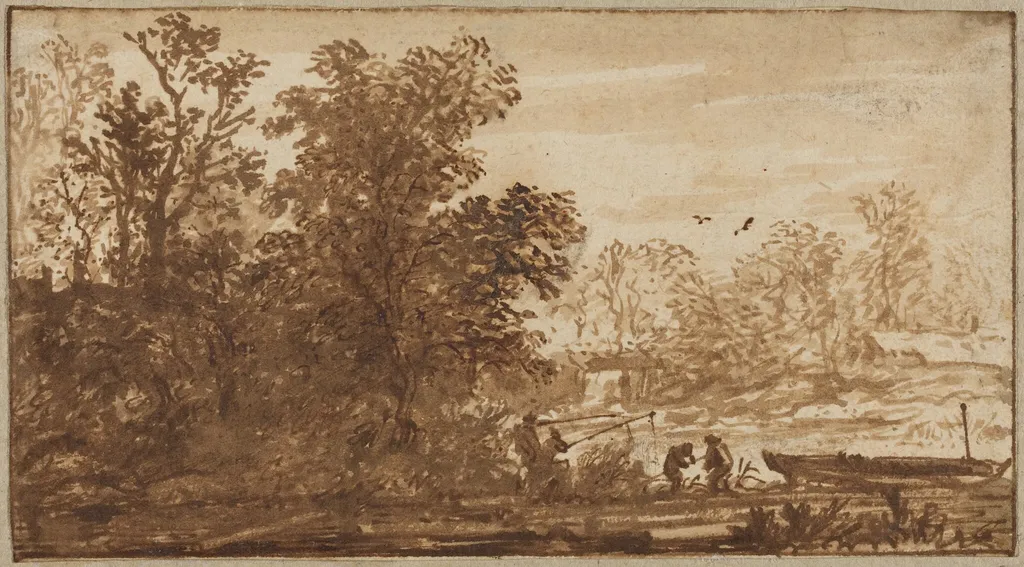 Fisherman in a River Landscape, by Allart van Everdingen, ink, 1648