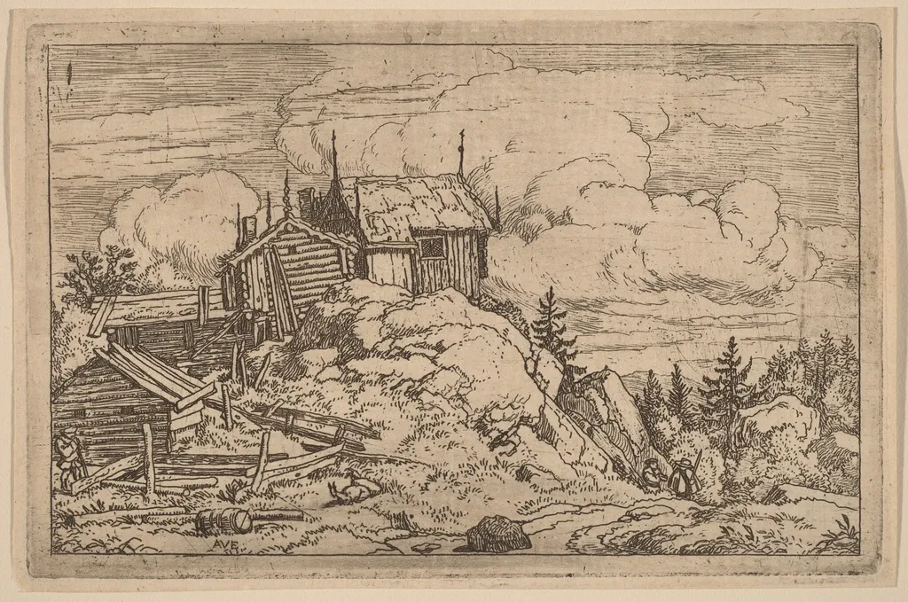 Hamlet on a Hill, by Allart van Everdingen, ink, 1650