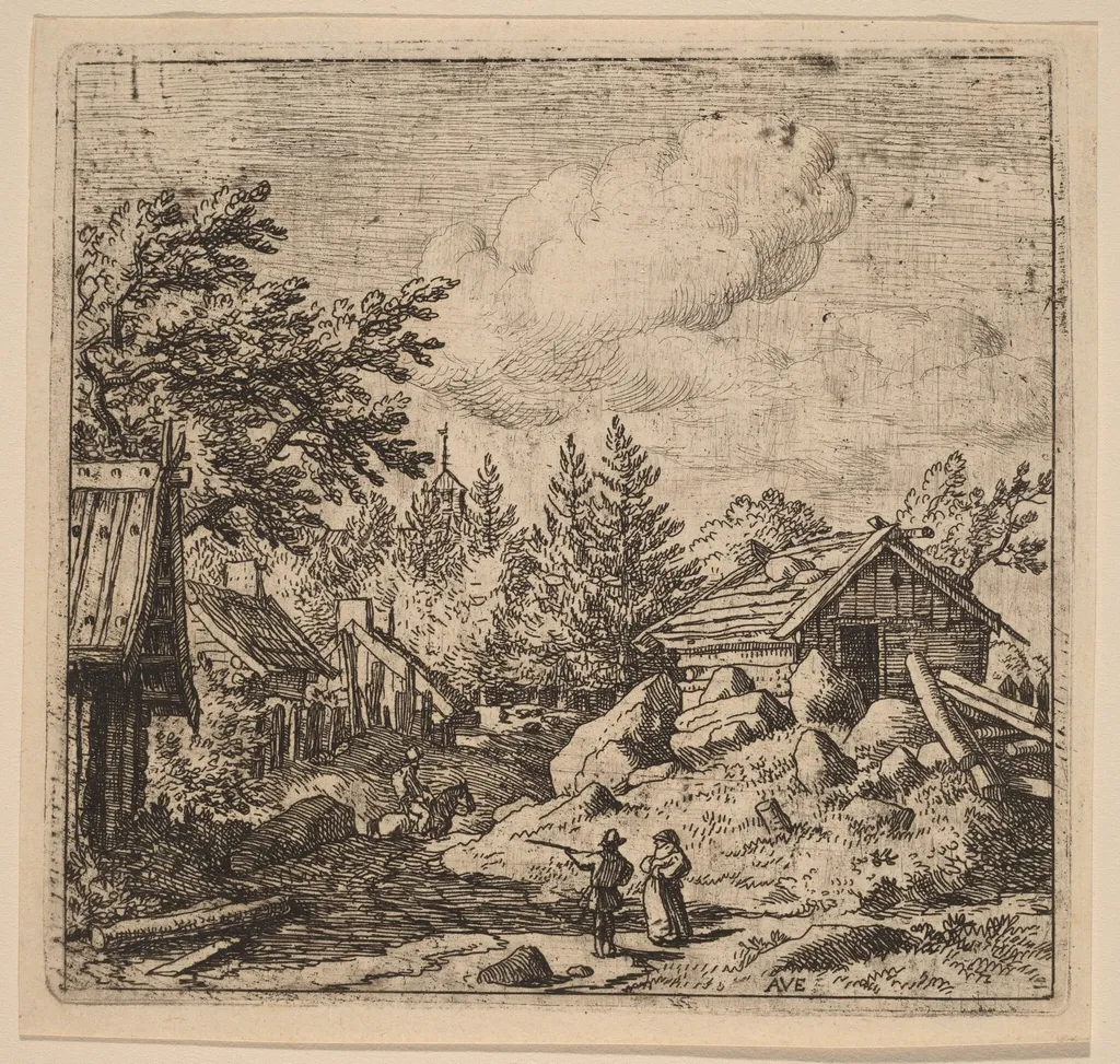 Hamlet on Mountainous Ground, by Allart van Everdingen, ink, 1650