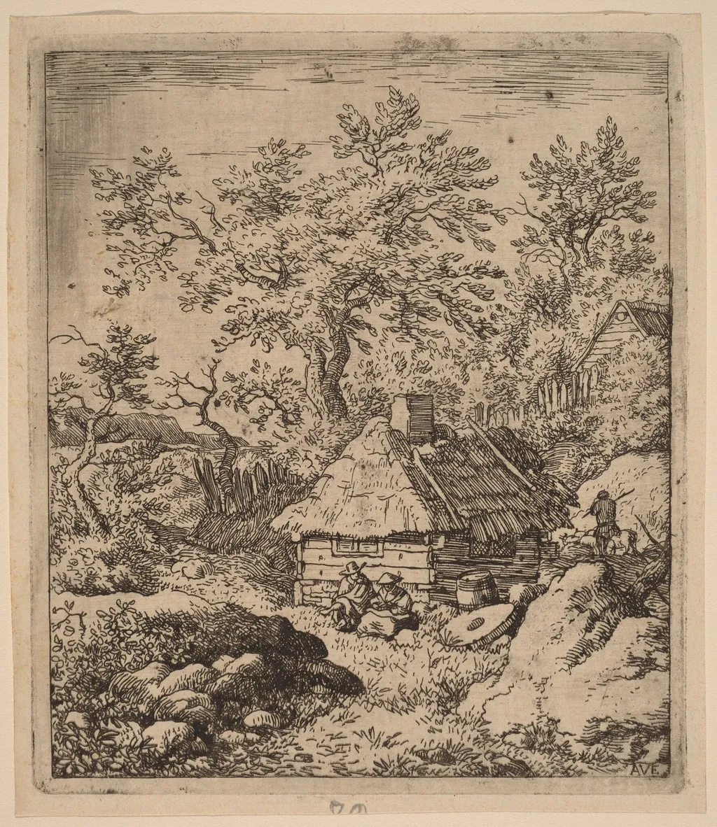 Landscape with Millstone near a Cask, by Allart van Everdingen, ink, 1650