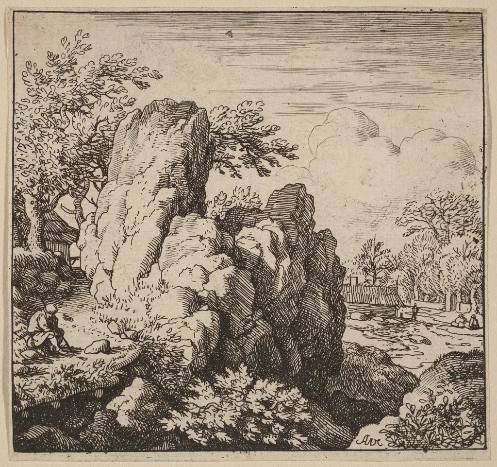 Large Rock, by Allart van Everdingen, ink, 1650