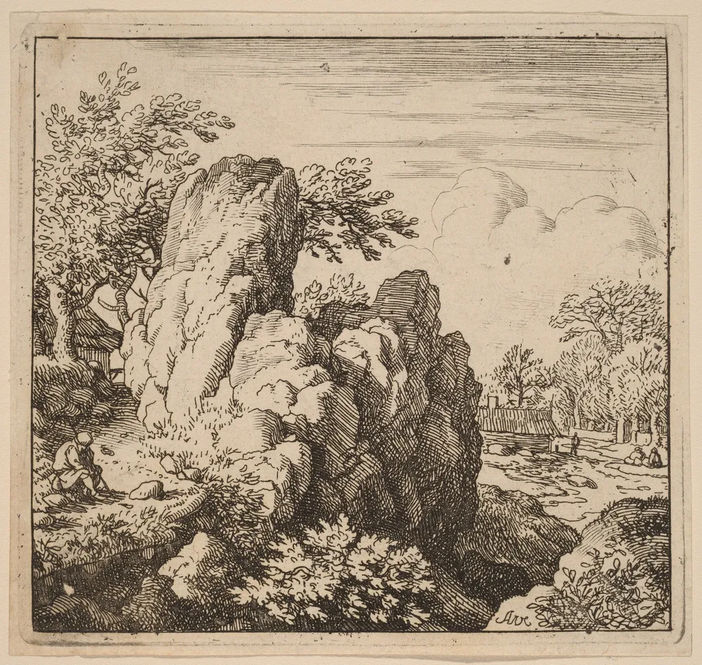 Large Rock, by Allart van Everdingen, ink, 1650