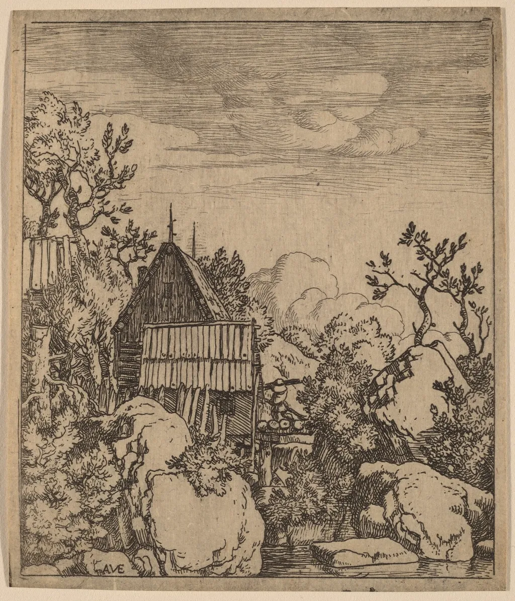 Man on a Small Wooden Bridge, by Allart van Everdingen, ink, 1650