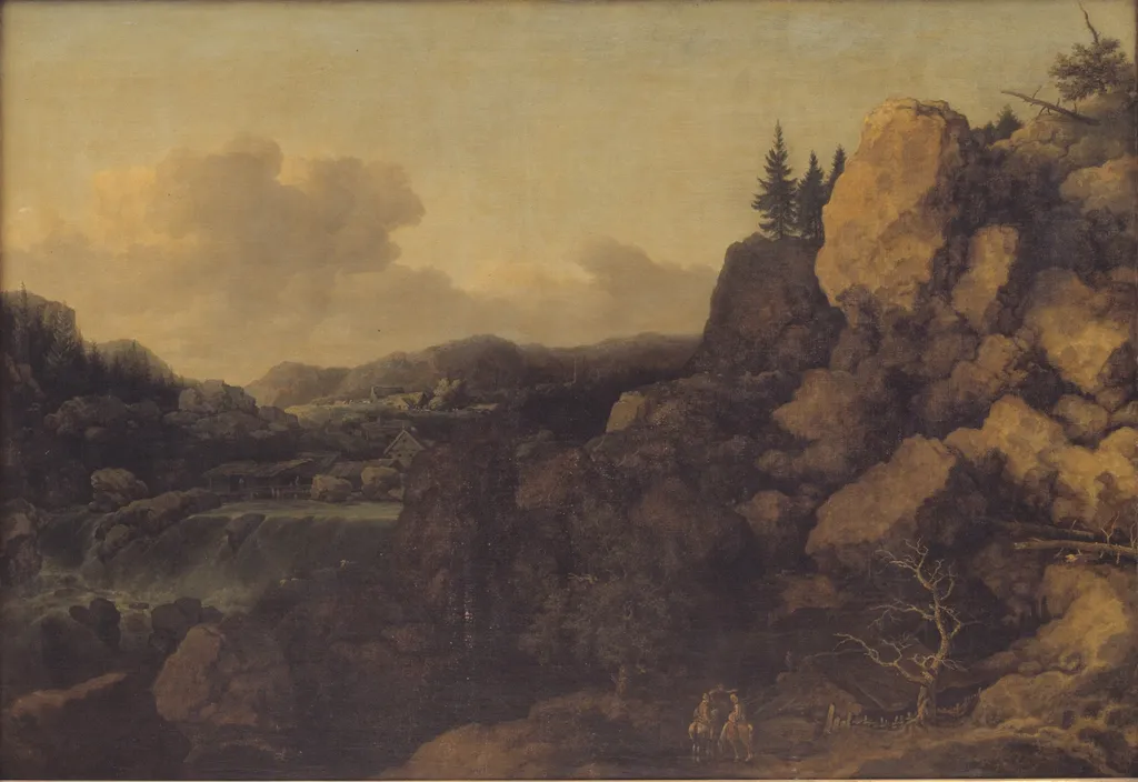 Mountain Landscape with a Couple of Horsemen in the Foreground, by Allart van Everdingen, oil, 1648