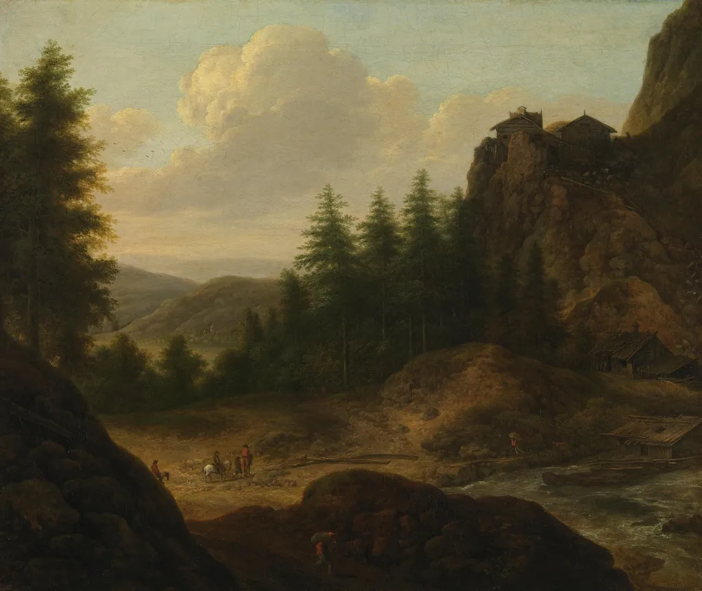 Mountain landscape with riders, by Allart van Everdingen, oil