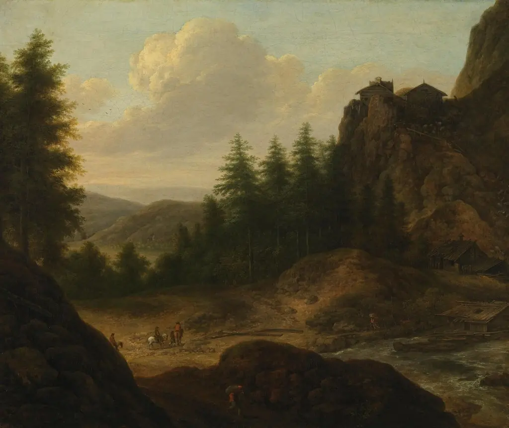 Mountain landscape with riders, by Allart van Everdingen