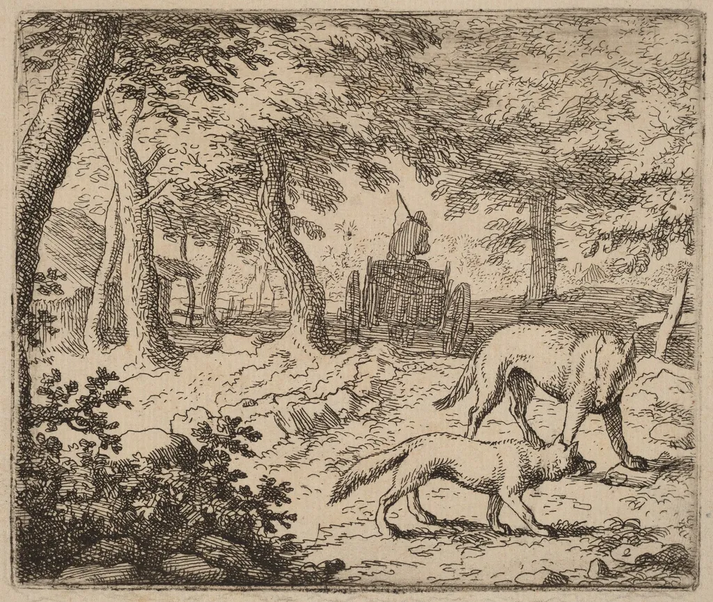Reynard and the Wolf before the Fish Cart, by Allart van Everdingen, ink, 1650